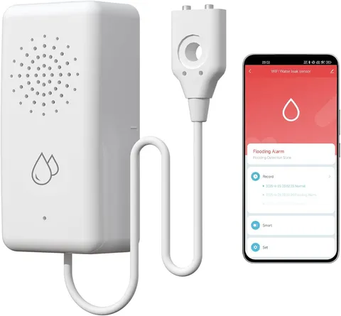 Wifi Water Leak Detector, Smart Water Sensor with Cable, 85Db Audio/App/Sms/Emai