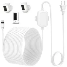 25ft White USB-C Outdoor Power Cable for Ring Spotlight Cam Plus/Pro Battery
