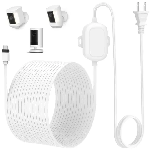 25ft White USB-C Outdoor Power Cable for Ring Spotlight Cam Plus/Pro Battery