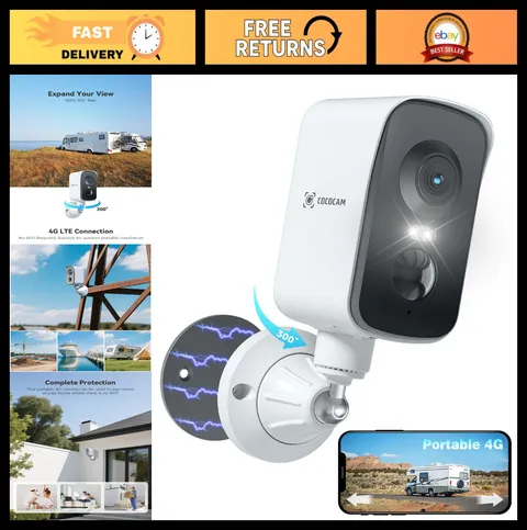 4G Magnetic Wireless Security Camera - 2K Indoor/Outdoor, 300° Pan, PIR & AI Det