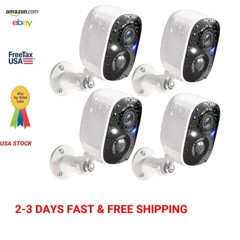 Wireless Outdoor Security Cameras 2K Battery Powered 4 Pack with Night Vision