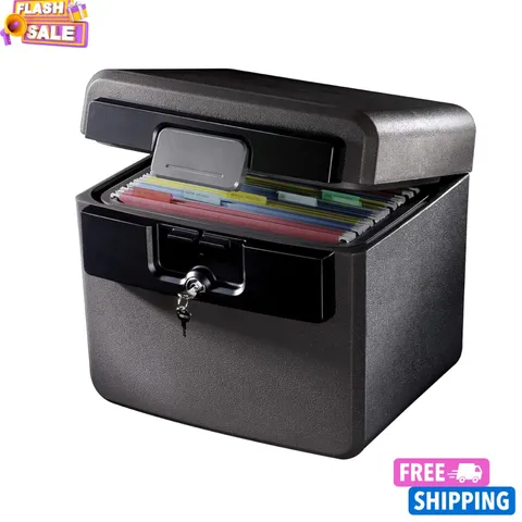 NEW Black Fireproof Waterproof Safe Document Box File Folder Storage 
