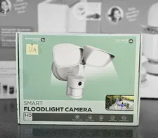 Merkury Smart 1080p Wi-Fi Outdoor Floodlight Camera Siren Google White