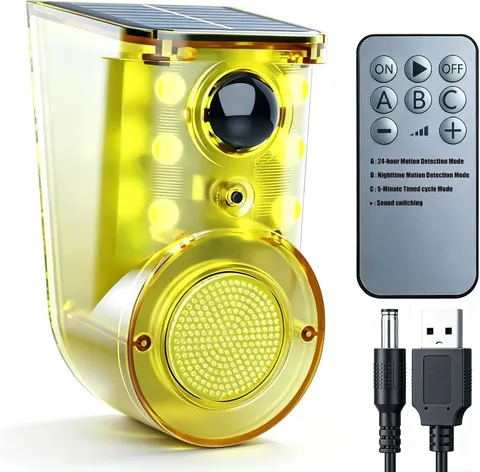 Solar Outdoor Motion Sensor Alarm, 130Db Loud, 13 Sounds with Recording, Strobe