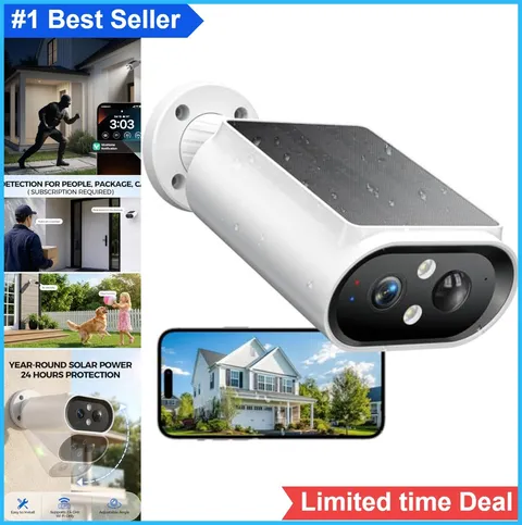 Solar Security Camera Wireless Outdoor 2K WiFi AI Motion Detection 360 View