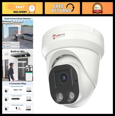 4K 8MP PoE IP Camera - Outdoor Indoor Turret, AI Motion Detection, Night Vision,