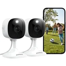 Waterproof 2K Camera - 24/7 SD Recording with Alexa Compatibility, 2-Pack