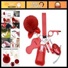 Women's Safety Keychain Set with Personal Alarm - 9 Protective Accessories