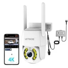 4K 8MP Wired Outdoor Security Camera,Dual Power Options,Plug in,360° Pan 90° ...