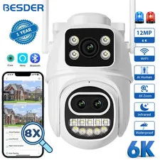 6K 12MP Wifi Camera PTZ Dual Screen 8X Digital Zoom AI Auto Tracking Outdoor 8MP