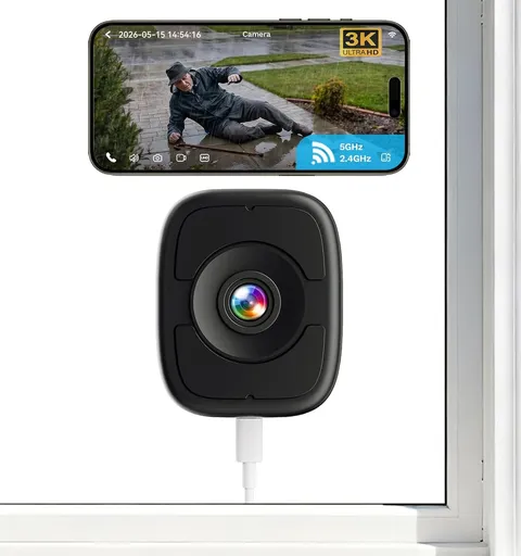 5MP 3K Magnetic Window Camera, Indoor Safeview Camera with Night Vision Full Col