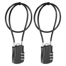 3-Digit Combination Padlock with Coated Steel Wire Rope (15.8", Black) (2Pcs)