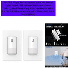 Single Pole Occupancy Motion Sensor Light Switch, PIR Infrared Motion Activat...