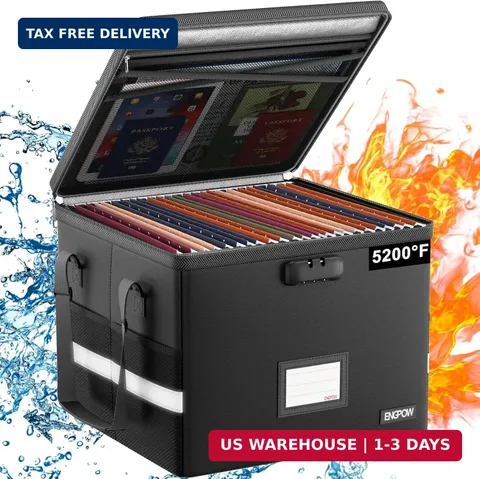 5200°F Fireproof Document Box with Lock, Heat Insulated Collapsible File Storage