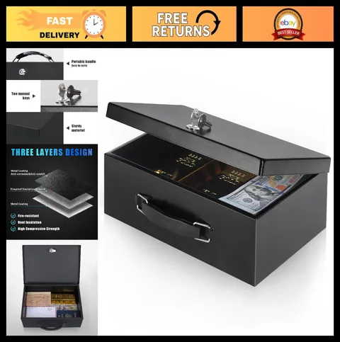 Fire Resistant Safe Box with Key Lock for Home Office Security - Storage for Val