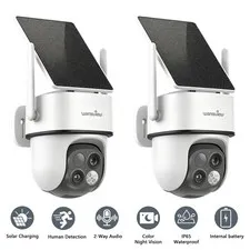 2PCS Wansview Solar Security Camera Outdoor PTZ Wifi Wireless Battery Smart Home