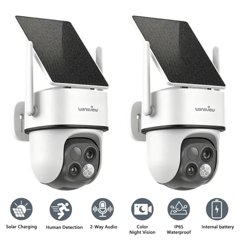 2PCS Wansview Solar Security Camera Outdoor PTZ Wifi Wireless Battery Smart Home