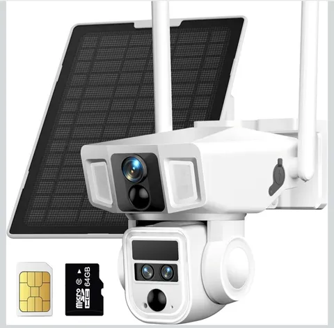 4G Cellular Security Camera, 4K Wireless Outdoor Solar Camera 3Lens Bul...