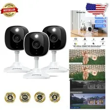 Smart 2K Home Security Cameras 3 Pack Alexa Waterproof 2-Way Audio