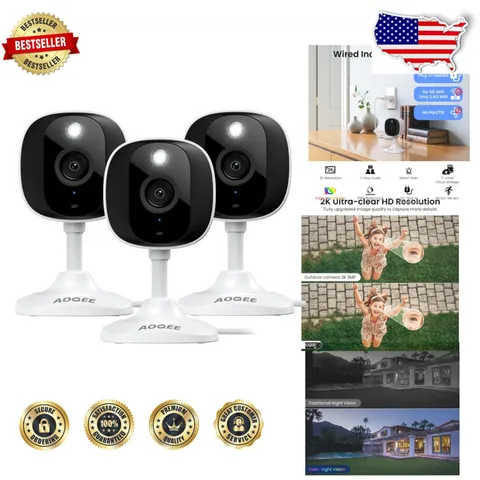 Smart 2K Home Security Cameras 3 Pack Alexa Waterproof 2-Way Audio