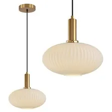 Gold Schoolhouse Vintage Pendant Light Fixtures Milk White Glass Semi Flush M...