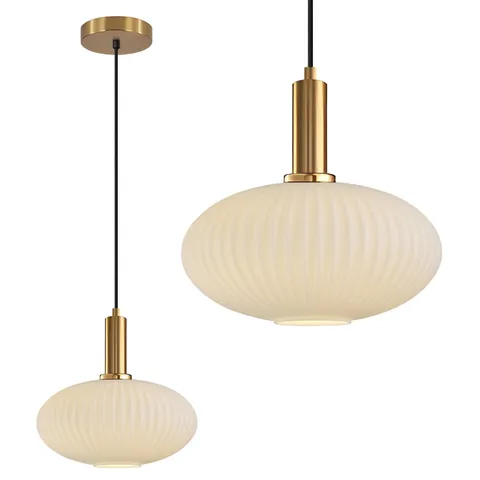 Gold Schoolhouse Vintage Pendant Light Fixtures Milk White Glass Semi Flush M...