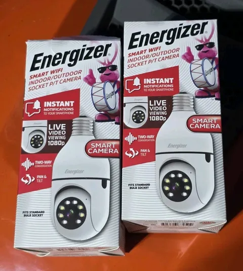 Lot Of TWO - Energizer Smart Wi-Fi Indoor Outdoor Light Bulb Socket P/T Camera 