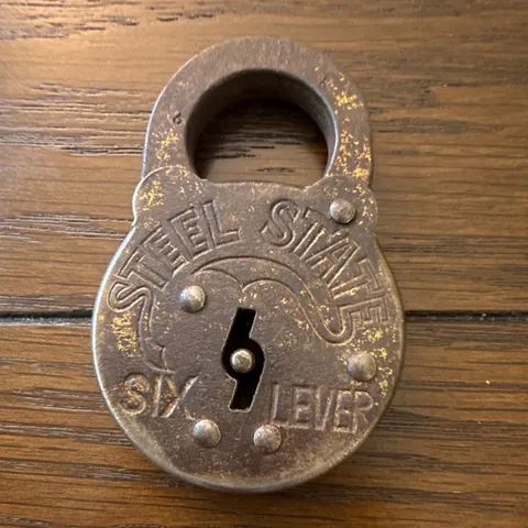 Steel State Six Lever Keyed Padlock, Lever Tumbler, Antique Finish, USA