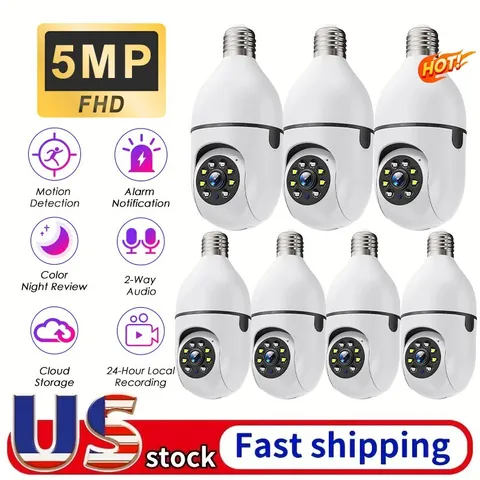 7PCS Light Bulb Security Camera 5MP WIFI 360° Color Wireless 2-Way Audio