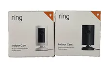 TWO NEW Ring Indoor Cam 1080p HD Video Plug-In Security Camera BLACK & WHITE