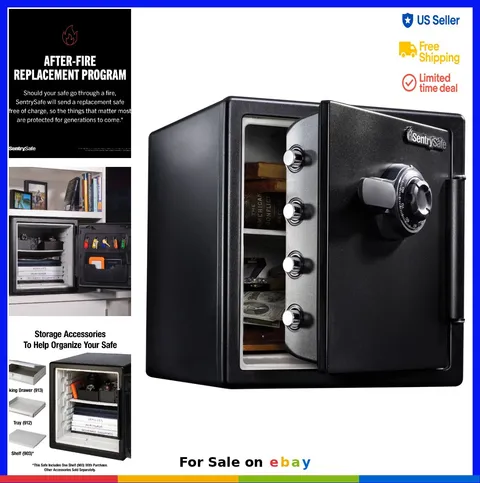 Fire Resistant Waterproof Safe 1.23 Cu Ft Dial Combination Lock Steel with Key