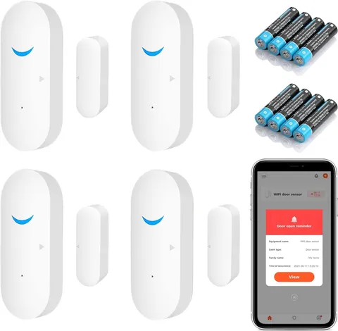 Smart Door Sensor Alarm Wireless, Wifi Door Window Detector with 8 Batteries, Sm