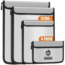 4 Pack Fireproof Document Bags (5200℉), Waterproof Document Holder