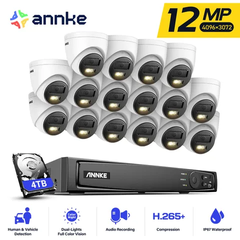 ANNKE 16CH NVR 12MP Full Color PoE Security Camera System Audio Recording IP67