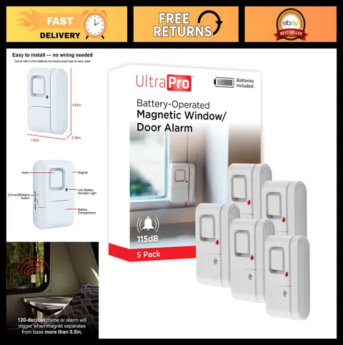 5 Pack Window & Door Alarms - Wireless Burglar Alert, Easy DIY Home Security