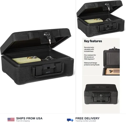 Amazon Basics Fire-Resistant Waterproof Fire Chest with Mechanical Key, 0.22 ...