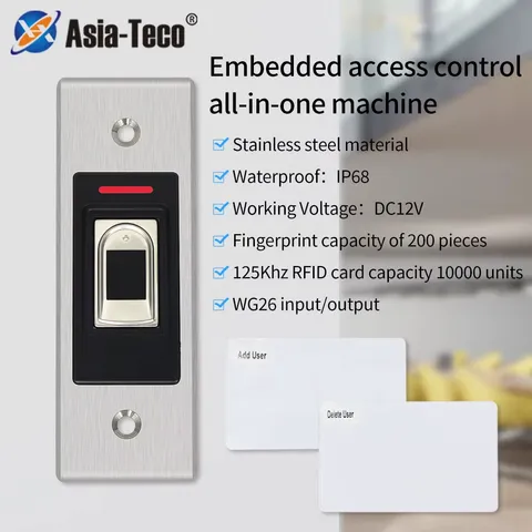 IP68 Waterproof Metal Fingerprint Access Control Keypad Concealed Mounted in Wal