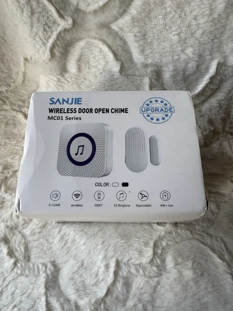 Door Chime,SanJie Wireless Sensor 2 Sensors + 1 Receiver White, White  NIB