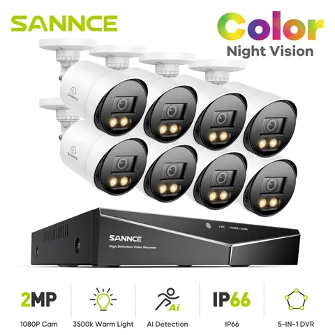 SANNCE 5MP 8CH DVR 1080P Security Camera System Full Color Night Vision Outdoor