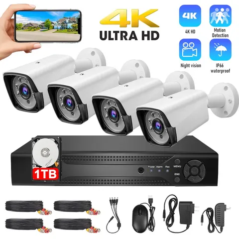 4 Camaras De Seguridad Para Casa Oficina Home Security Camera System w/ 1TB HDD