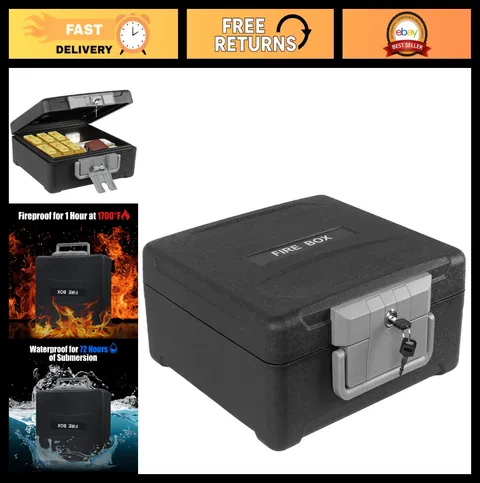 Fireproof Waterproof Safe Box - Portable Lock Box with Key, 1 Hour at 1700°F, 72