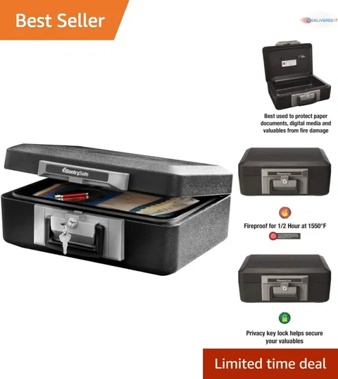 Fireproof Safe Box with Key Lock 0.25 Cu Ft Fire Resistant Waterproof Security