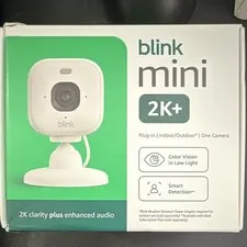 Blink Mini 2K+ 2K Indoor/Outdoor Wi-Fi Plug-In Camera, 2-Way Audio White