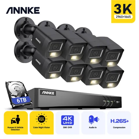 ANNKE 4K 8CH DVR Color Night 5MP Security Camera System Audio Recording AI