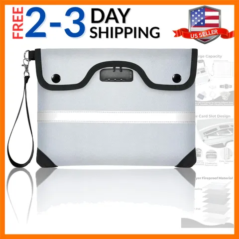 6200°F Fireproof Document Bag with Lock, 11.4 x 8.3 Inch Fire Proof Bag for D...