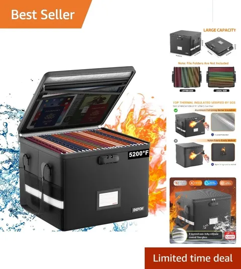 5200°F Fireproof Document Box with Lock - Portable & Water-Resistant Storage