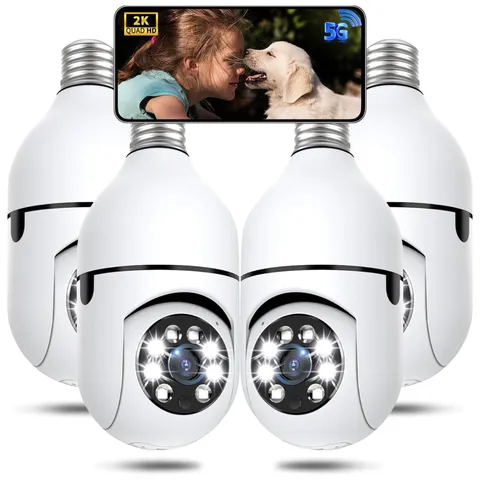 Wireless Light Bulb Security Camera 2K, 360° PTZ, AI Detection, Night Vision, 4-