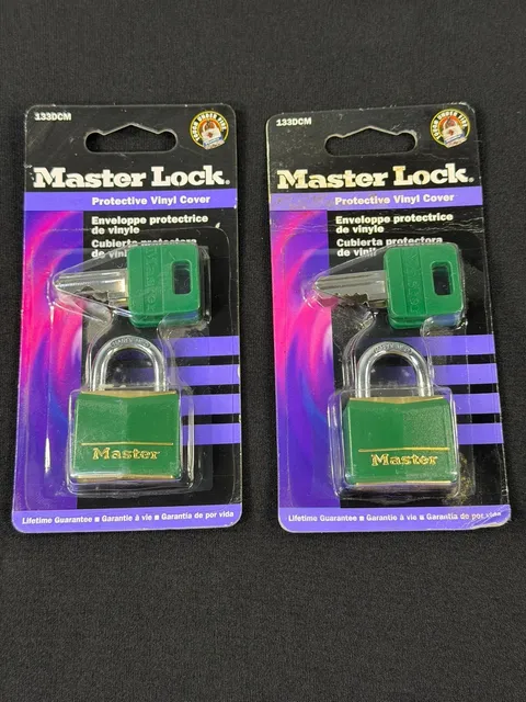 Vintage Master Lock 133DCM Green Vinyl Covered Padlock NEW Sealed Lot of 2
