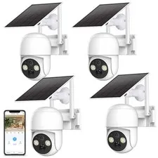 4pcs Wireless Security Camera System Outdoor WiFi 360 Solar Battery Powered/IP