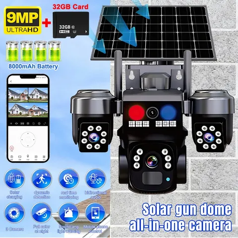 Solar Battery Powered Wireless WiFi Outdoor Pan/Tilt Home Security Camera System